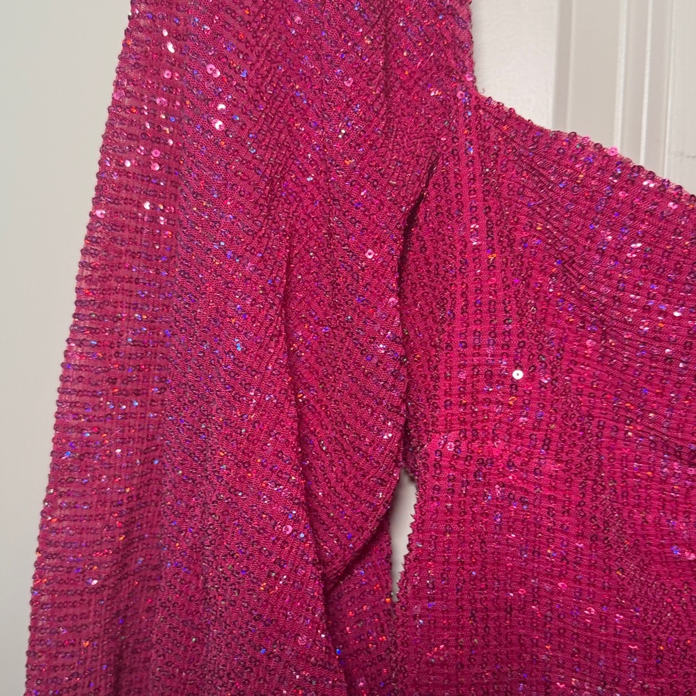 Altard State Fuchsia Sequin Puff-Sleeve Mini Dress - Picture 4 of 5